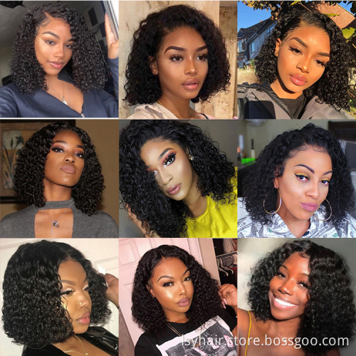 Kinky Curly Bob Lace Front Wigs Human Hair For Female Women, First Wig Unit Easy Going 150% 180% Density perruque cheveux humain